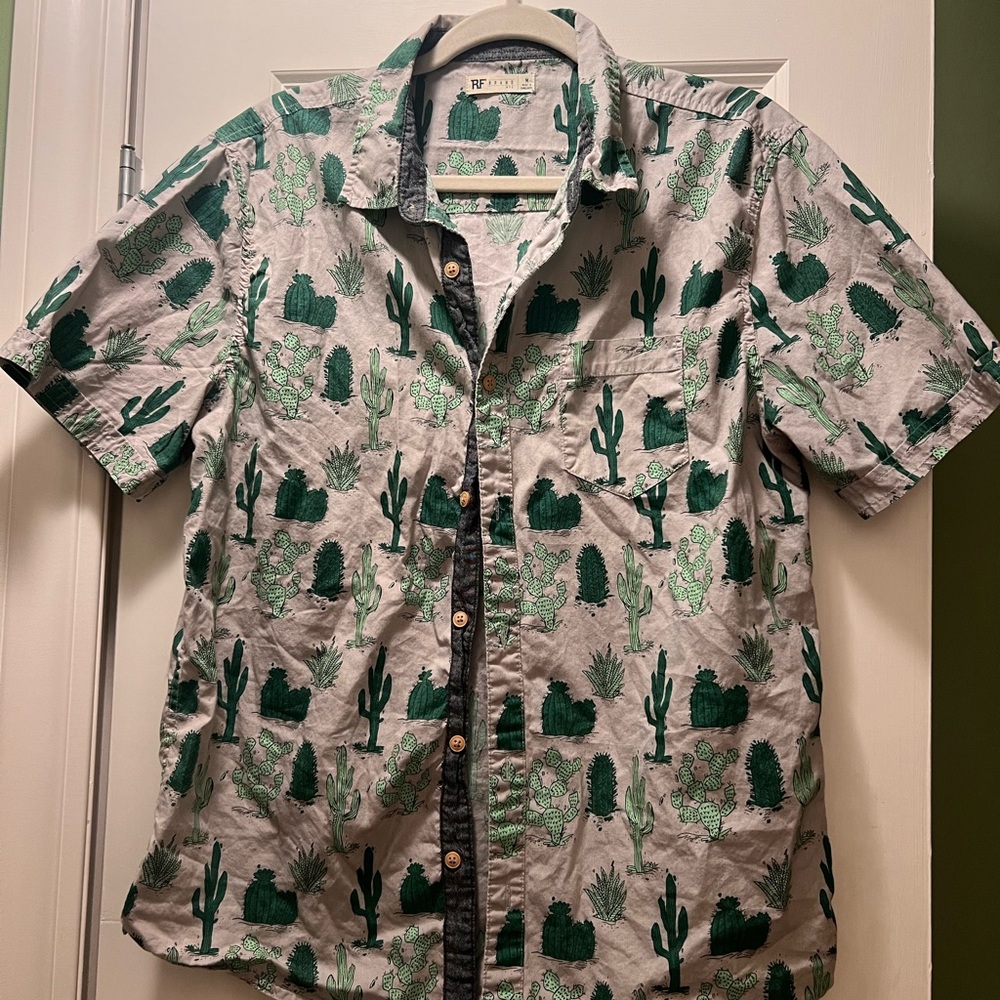 Green Cactus Print Men's Shirt